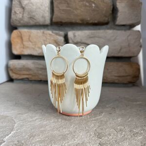 Gold Rhinestone Fringe Dangle Earrings Western Cowgirl Festival Glam Chic